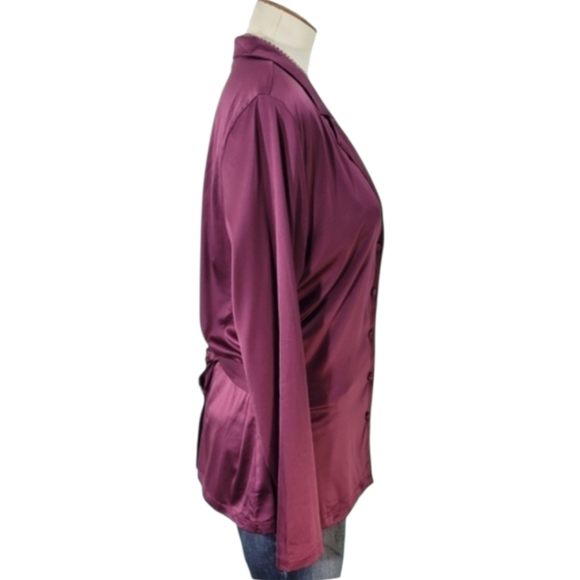 NWOT Satin Burgundy Long Sleeve Button Down Ladies Shirt Size 16 - Picture 3 of 10